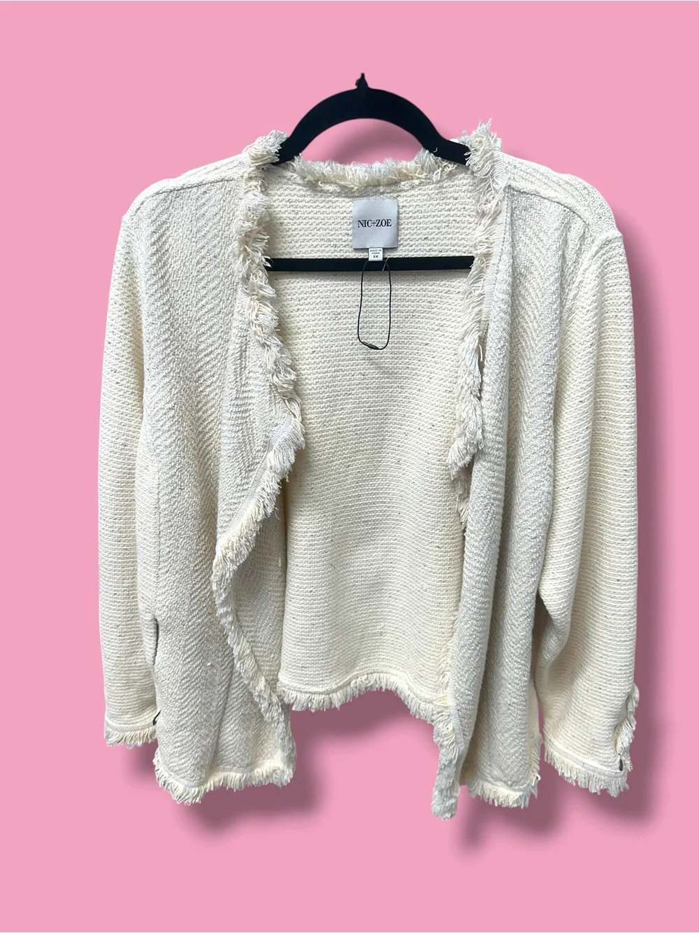 NIC+ZOE Cream Fringe-Trim Open Cardigan